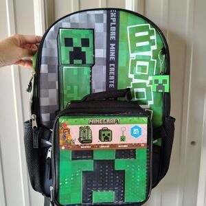 Minecraft Backpack Laptop 2-Piece Set with Lunch Bag Black Green School Boys